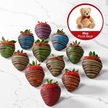 Rainbow Chocolate Covered Strawberries & Plush Bear