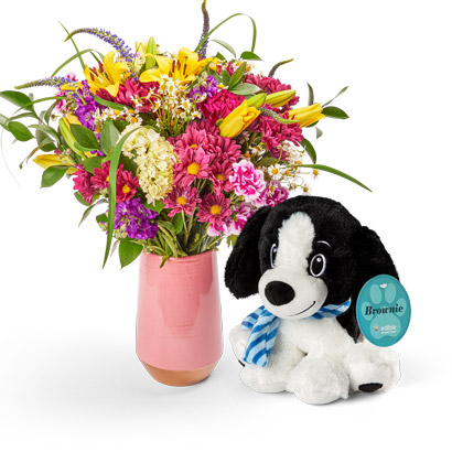 Flowers  Puppy Plush Gift Bundle