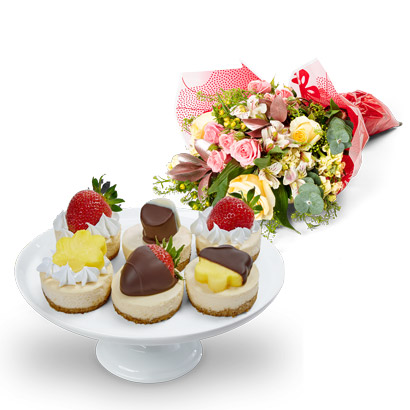 Fresh Flowers  Cheesecake Gift Bundle
