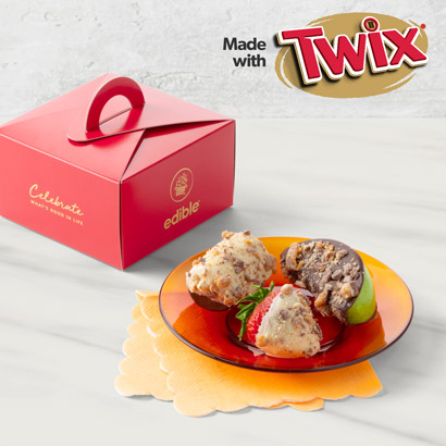 Petite ChocolateCovered Fruit Box made with TWIX Cookie Bars