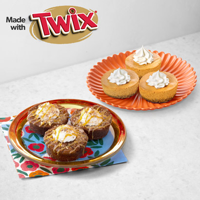 Pumpkin Cheesecakes  Brownies made with TWIX Cookie Bars