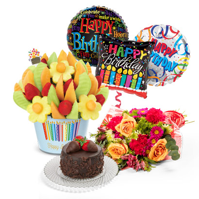 Birthday Cake Balloons  Flowers Gift Bundle