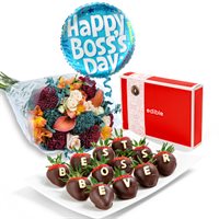 Bosss Day Berry Box Flowers  Balloon Gift Set
