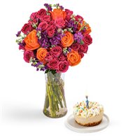 Roses  Happy Birthday Cheesecake Gift Bundle