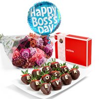 Bosss Day Berry Box Flowers  Balloon Gift Set