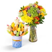 Unicorn Fruit Bouquet and Flowers Gift Bundle