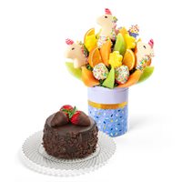 Unicorn Fruit Bouquet  Chocolate Cake Gift Bundle